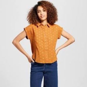 SOLD A New Day Burnt Orange w/ Gold Polka Blouse